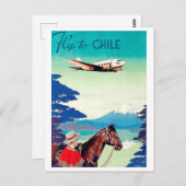 チリに飛ぶ、男と馬、ヴィンテージ航空会社 ポストカード (正面/裏面)