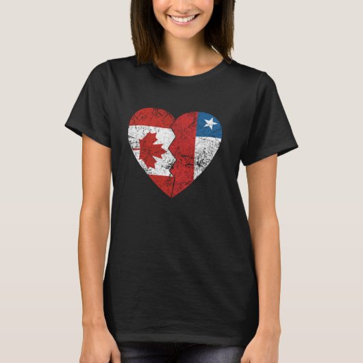 チリのカナダ国旗ハートカナダChile Roots V Tシャツ (正面)