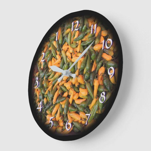 チリのコショウ-時間を後方に時間を記録します回して下さい ラージ壁時計 (傾斜)