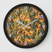 チリのコショウ-時間を後方に時間を記録します回して下さい ラージ壁時計 (正面)