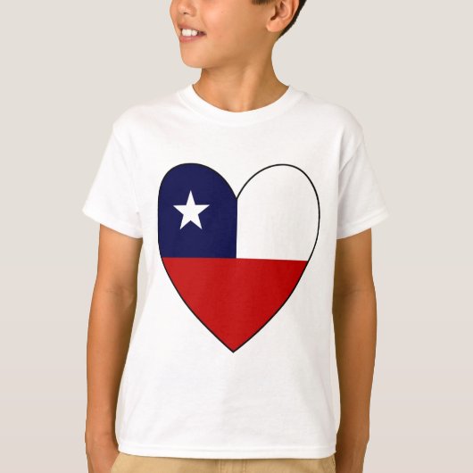 チリの国旗のハートバレンタイン Tシャツ (正面)