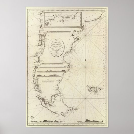 チリの地図 ポスター (正面)