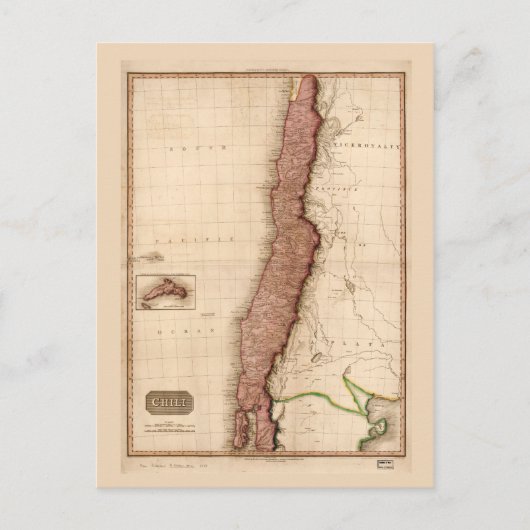 チリの地図(1818年) ポストカード (正面)