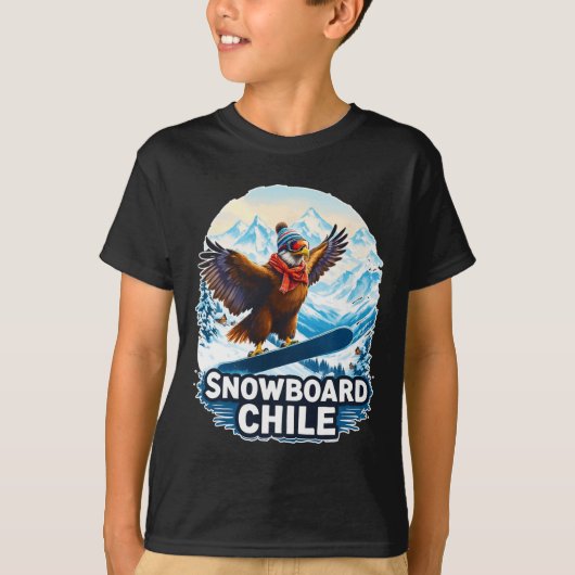 チリの山のスノーボードコンドル Tシャツ (正面)