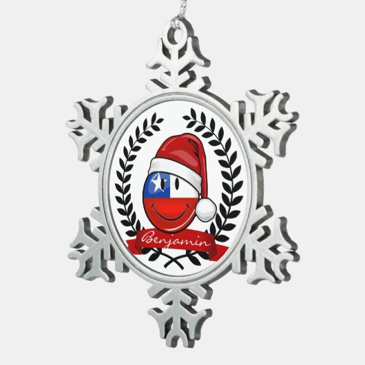 チリの旗のクリスマスのスタイル スノーフレークピューターオーナメント (右)