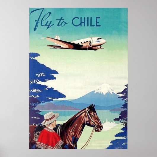 チリへ飛べ、馬上の男、ヴィンテージ航空 ポスター (正面)