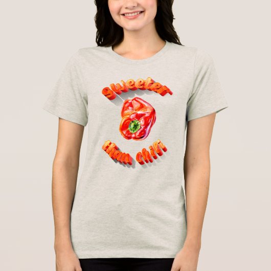 チリよりも甘い3D文字及び赤鉛筆スケッチ トライブレンドＴシャツ (正面)