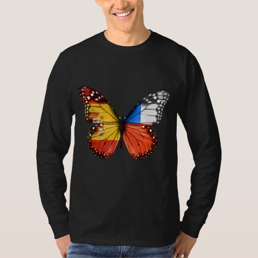 チリスペインのア国旗の蝶 Tシャツ (正面)