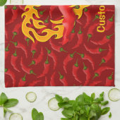 チリペッパーと炎ハート キッチンタオル (折り畳み)