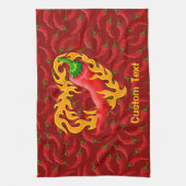 チリペッパーと炎ハート キッチンタオル (縦)