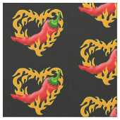 チリペッパーと炎ハート ファブリック (クローズアップ)