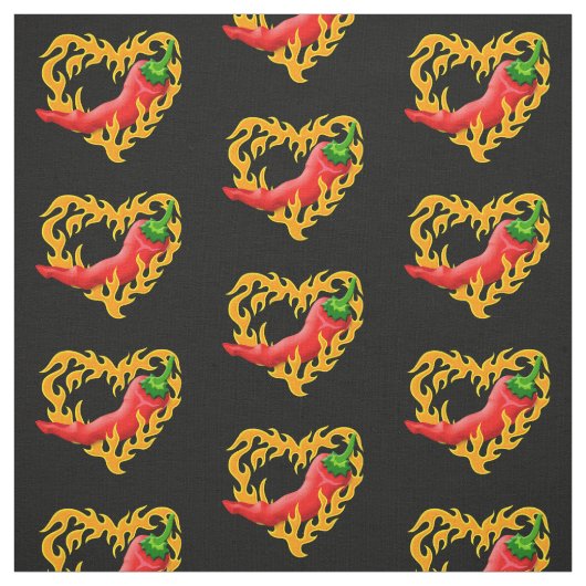 チリペッパーと炎ハート ファブリック (見本)