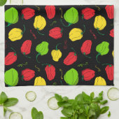 チリペッパージャマイカフードパターン(の模様が)ある キッチンタオル (折り畳み)