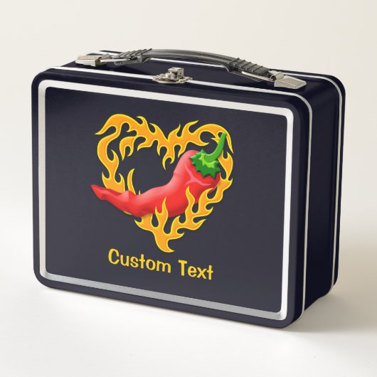 チリペッパー火炎ハート金属弁当箱 メタルランチボックス (正面)