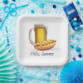 チリホットドッグと白ビール ペーパープレート (パーティー)