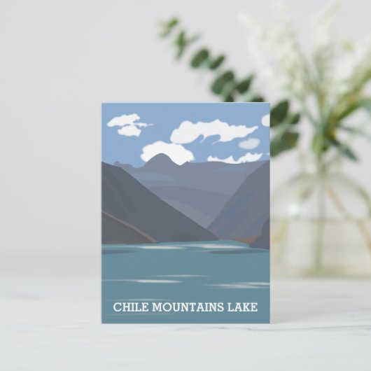 チリマウンテンズレイクランドスケープイラストレーション旅行 ポストカード (スタンド正面)