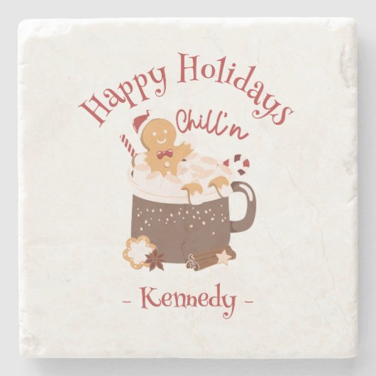 チリンのクリスマスホットチョコレートとジンジャーブレッド ストーンコースター (正面)