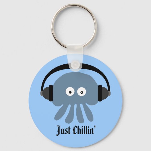 チリンの青いクラゲとヘッドフォン キーホルダー (正面)