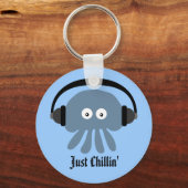 チリンの青いクラゲとヘッドフォン キーホルダー (正面)