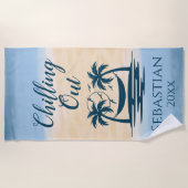 チリングアウトパームツリーズハンモックビーチ ビーチタオル (正面)