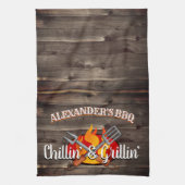 チリンパーソナライズされたとグリリンのバーベキュー キッチンタオル (縦)