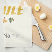 チリヴィンテージイースター島国旗とアルパカ キッチンタオル (四つ折り)