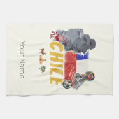 チリヴィンテージイースター島国旗とアルパカ キッチンタオル (横)