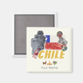 チリヴィンテージイースター島国旗とアルパカ マグネット (正面/裏面)