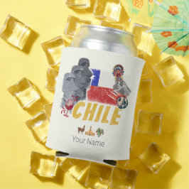 チリヴィンテージイースター島国旗とアルパカ 缶クーラー