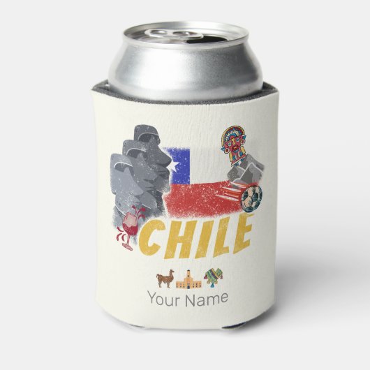チリヴィンテージイースター島国旗とアルパカ 缶クーラー (缶裏面)
