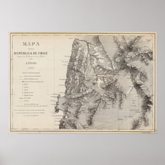 チリ共和国の地図1 ポスター (正面)