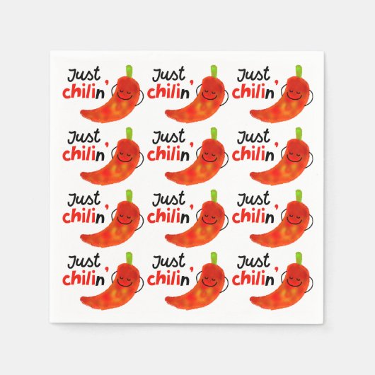 チリ前向きペッパーPun – ジャストチリン スタンダードカクテルナプキン (正面)