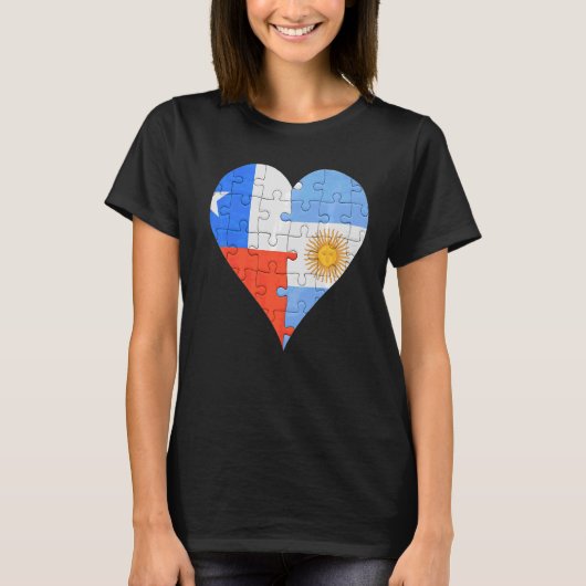 チリ国旗のハート Tシャツ (正面)