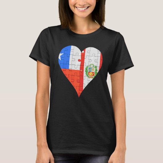 チリ国旗のハート Tシャツ (正面)