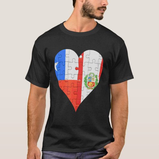 チリ国旗のハート Tシャツ (正面)
