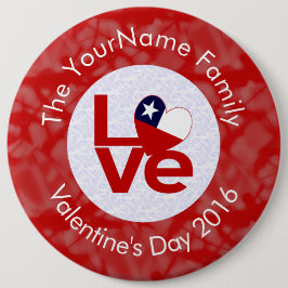 チリ国旗の赤い文字LOVE White on Red 缶バッジ