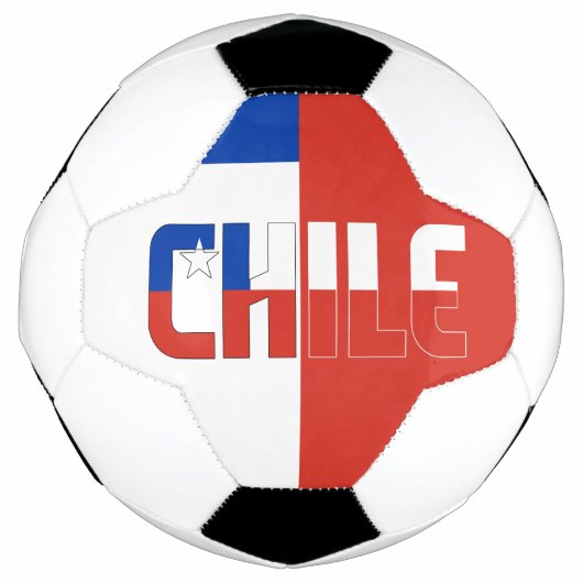 チリ国旗青白色赤三色愛国  サッカーボール (正面)