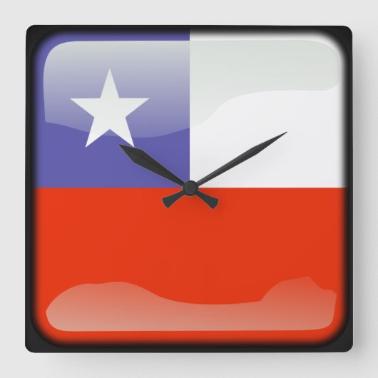 チリ国旗 スクエア壁時計 (正面)