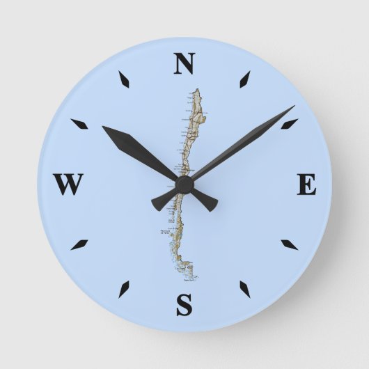 チリ地図の時計 ラウンド壁時計 (正面)