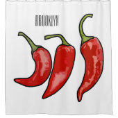 チリ漫画イラストレーション シャワーカーテン (正面)