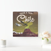 チリ火山ヴィンテージ旅行ポスター スクエア壁時計 (ホーム)