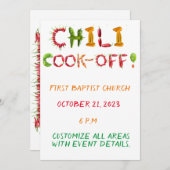 チリ調理師アウト – チリコンペティスパイシー赤唐辛子 招待状 (正面/裏面)