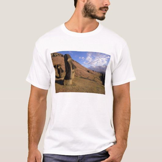 チリ、イースター島。モアイ像のある丘陵 Tシャツ (正面)