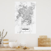 チリ・サンティアゴ（黒いオンホワイト） ポスター (キッチン)