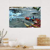 チリ、バルパライソ島、漁師とペリカン ポスター (キッチン)