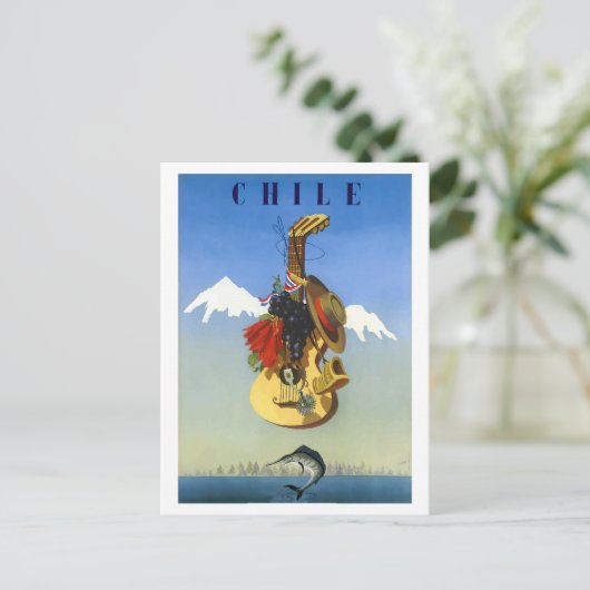 チリ。メカジキの水上ギターヴィンテージ ポストカード (スタンド正面)