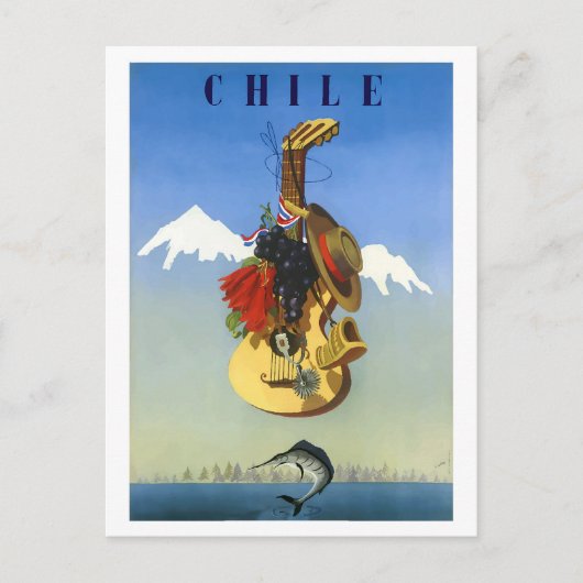 チリ。メカジキの水上ギターヴィンテージ ポストカード (正面)