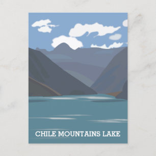 チリ 山 湖 風景 イラスト 旅行 ポストカード