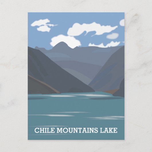 チリ 山 湖 風景 イラスト 旅行 ポストカード (正面)