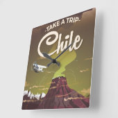チリ 火山 ビンテージ 旅行ポスター スクエア壁時計 (傾斜)